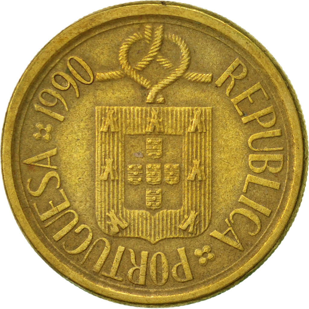 Coin, Portugal, 10 Escudos, 1990, EF(40-45), Nickel-brass, KM:633
