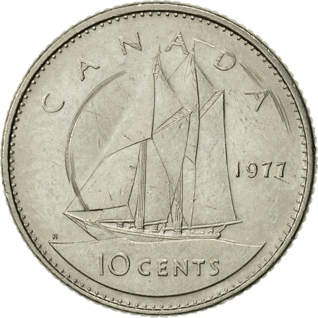 Moneda, Canadá, Elizabeth II, 10 Cents, 1977, Royal Canadian Mint, Ottawa