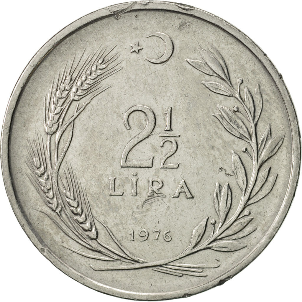 Moneta, Turcja, 2-1/2 Lira, 1976, AU(50-53), Stal nierdzewna, KM:893.2