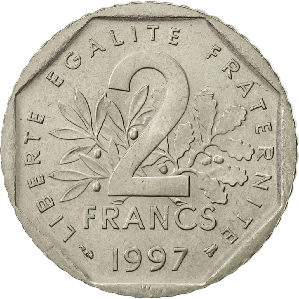 Moneta, Francja, Semeuse, 2 Francs, 1997, Paris, AU(55-58), Nikiel, KM:942.1
