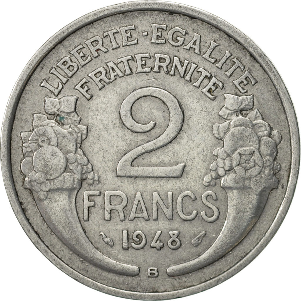 Moneta, Francia, Morlon, 2 Francs, 1948, Beaumont - Le Roger, BB, Alluminio