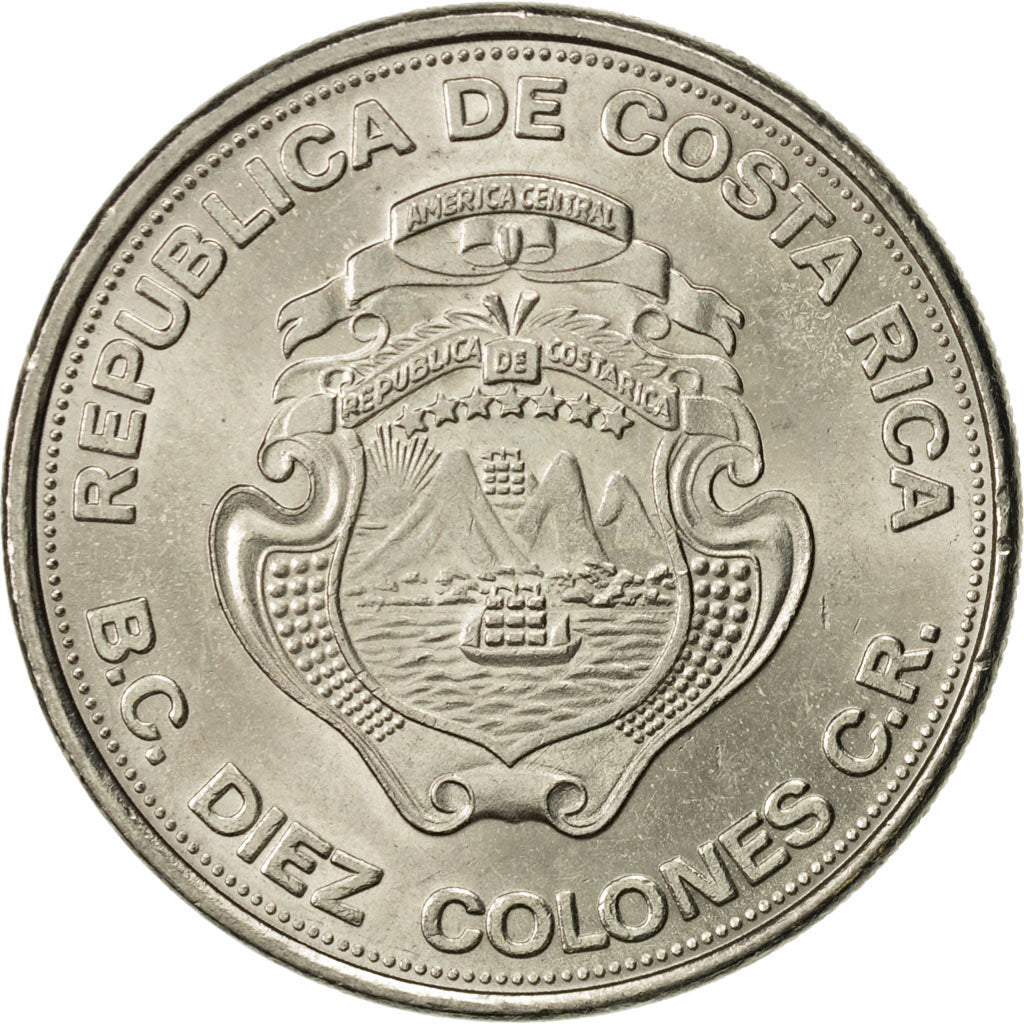 Costa Rica, 10 Colones, 1975, EBC+, Níquel, KM:204