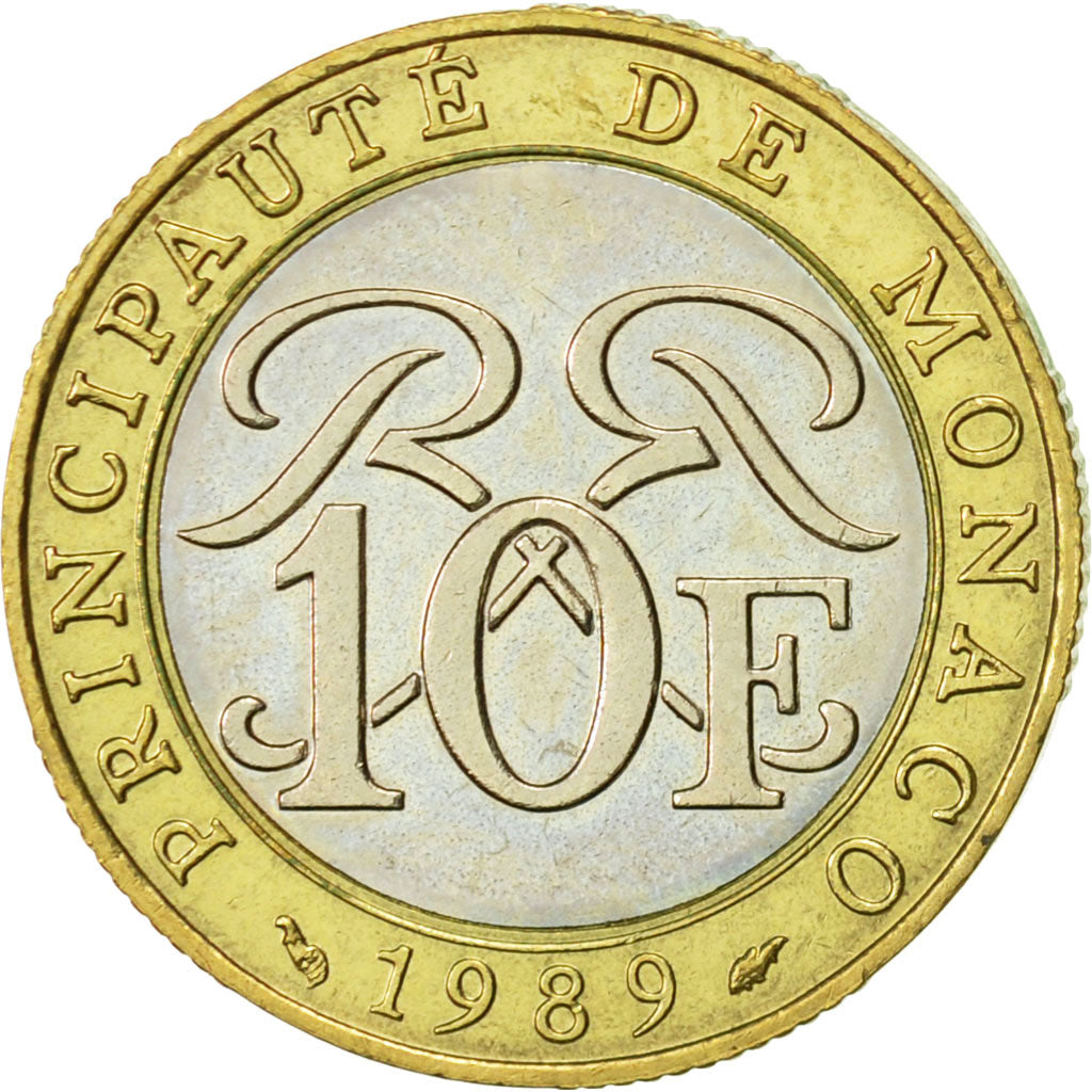 Coin, Monaco, Rainier III, 10 Francs, 1989, MS(63), Bi-Metallic, KM:163