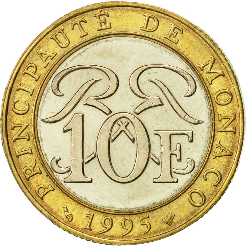 Monaco, Rainier III, 10 Francs, 1995, MS(60-62), Bi-Metallic, KM:163