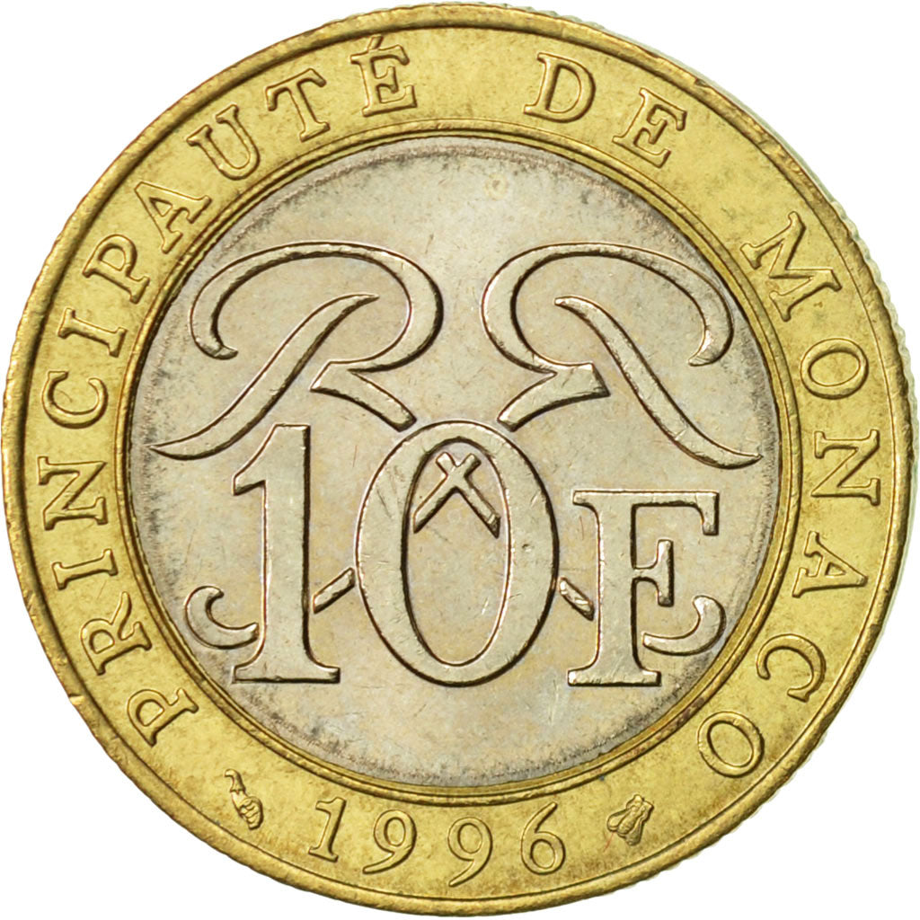 Monaco, Rainier III, 10 Francs, 1996, MS(60-62), Bi-Metallic, KM:163