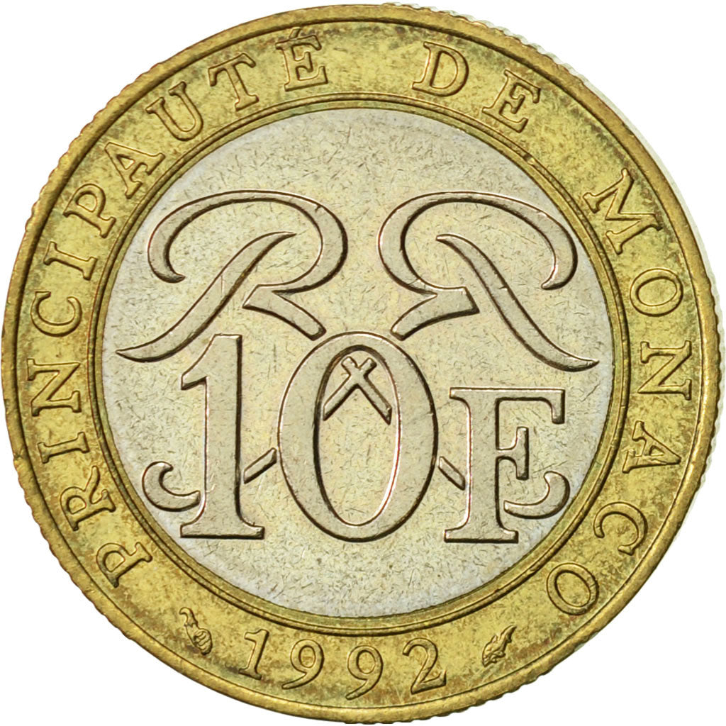 Monaco, Rainier III, 10 Francs, 1992, MS(60-62), Bi-Metallic, KM:163
