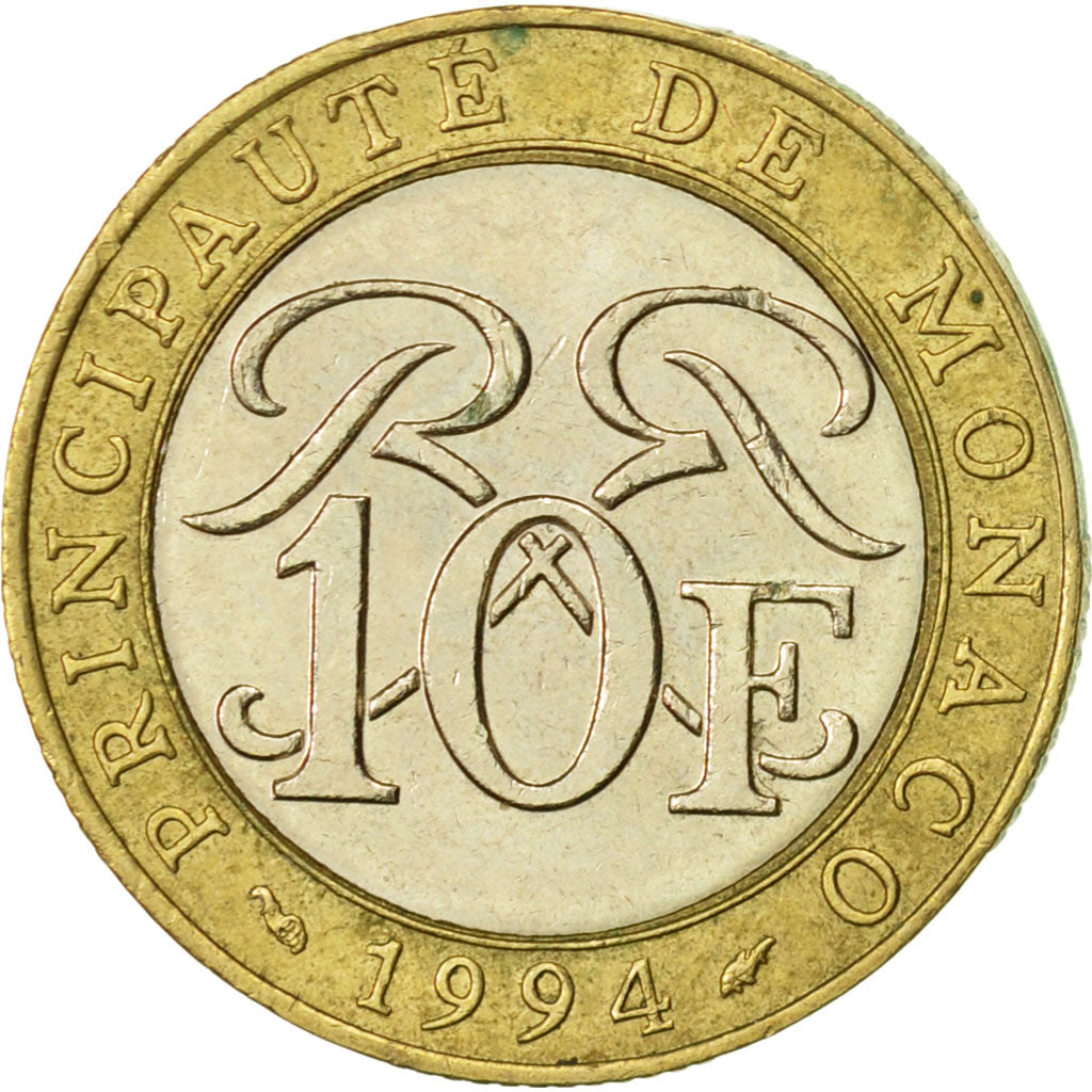 Monaco, Rainier III, 10 Francs, 1994, AU(55-58), Bi-Metallic, KM:163