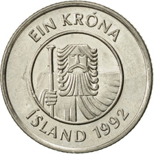 Moneda, Islandia, Krona, 1992, EBC, Níquel chapado en acero, KM:27A