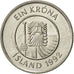 Munten, IJsland, Krona, 1992, PR, Nickel plated steel, KM:27A