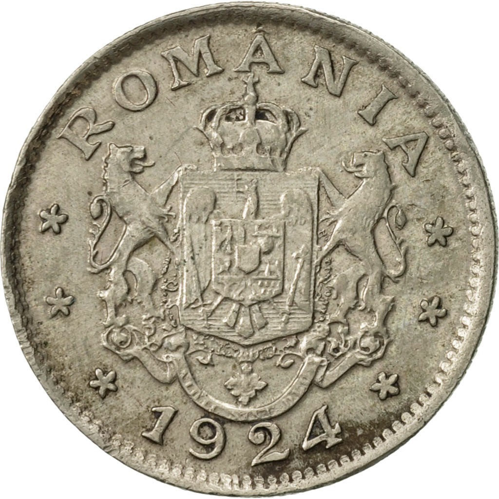 Rumanía, Ferdinand I, Leu, 1924, Poissy, MBC+, Cobre - níquel, KM:46