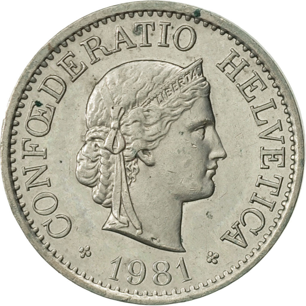 Moneta, Szwajcaria, 10 Rappen, 1981, Bern, MS(60-62), Miedź-Nikiel, KM:27