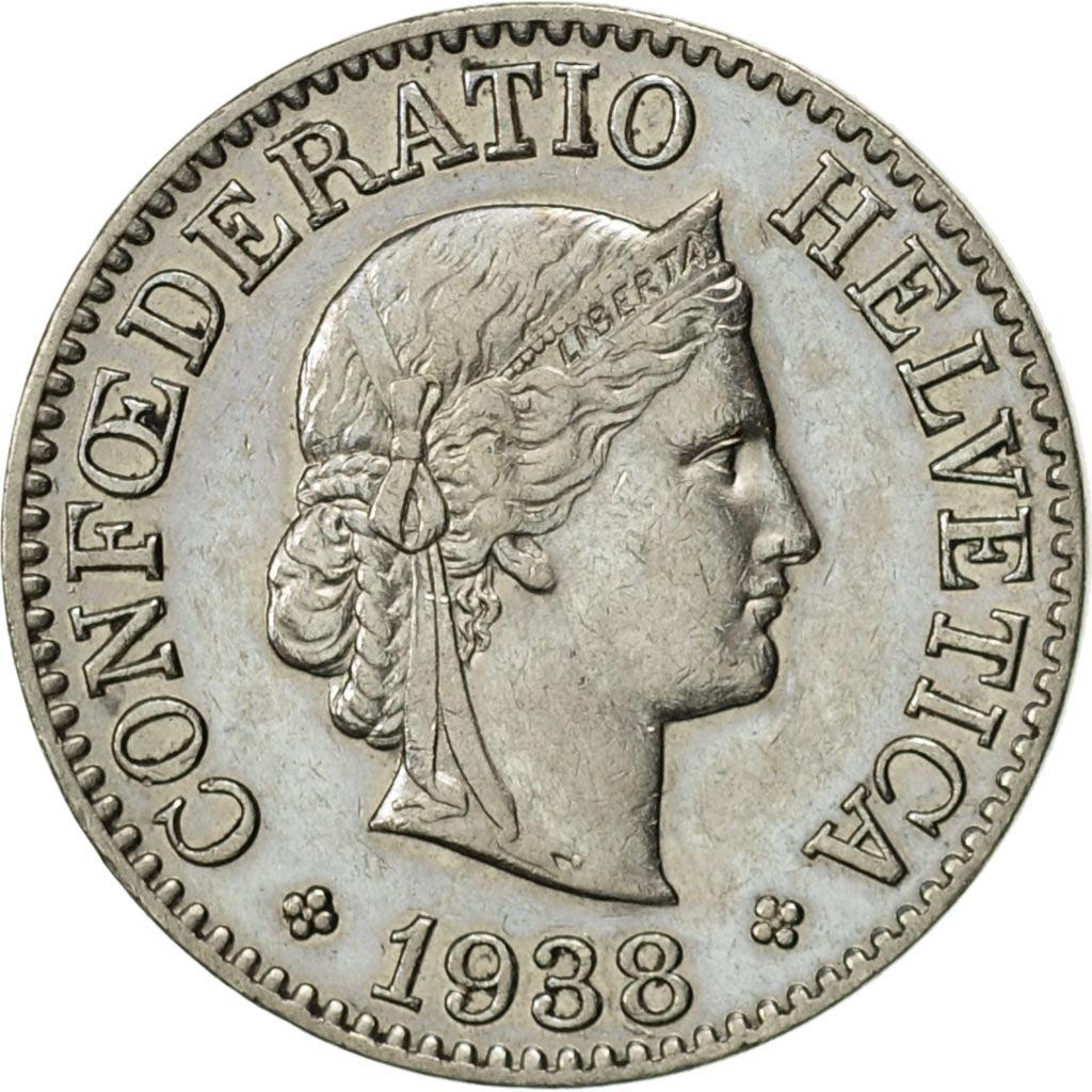 Coin, Switzerland, 10 Rappen, 1938, Bern, AU(55-58), Nickel, KM:27b