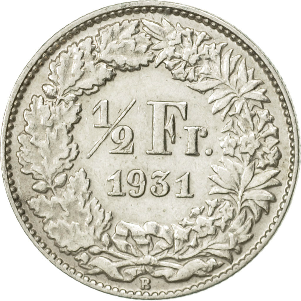 Switzerland, 1/2 Franc, 1931, Bern, AU(50-53), Silver, KM:23