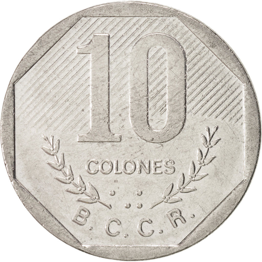 Moneda, Costa Rica, 10 Colones, 1992, MBC+, Acero inoxidable, KM:215.1
