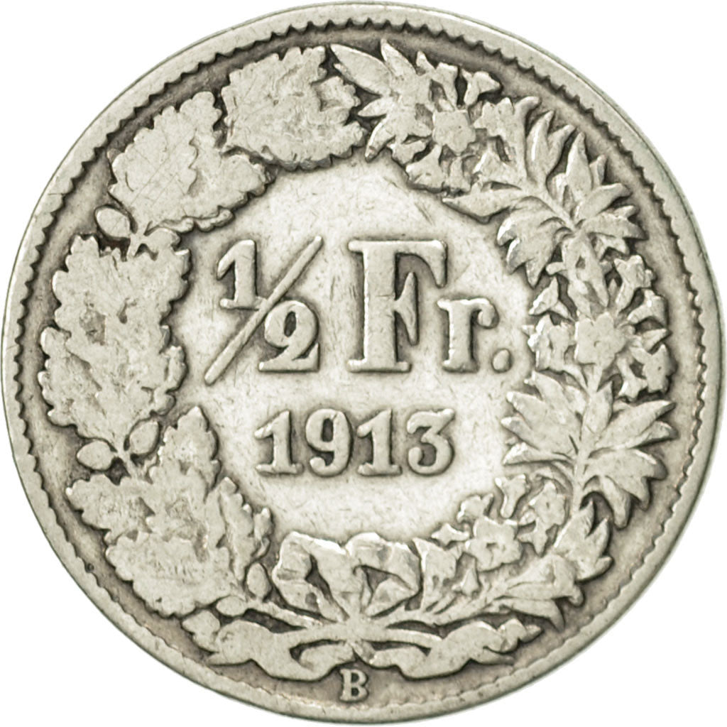 Switzerland, 1/2 Franc, 1913, Bern, VF(20-25), Silver, KM:23