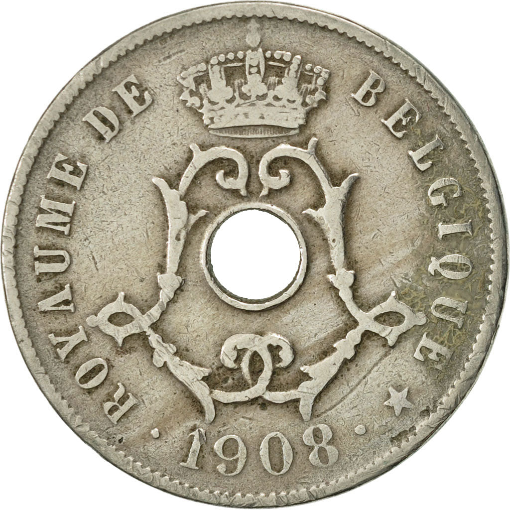 Coin, Belgium, 25 Centimes, 1908, VF(20-25), Copper-nickel, KM:62