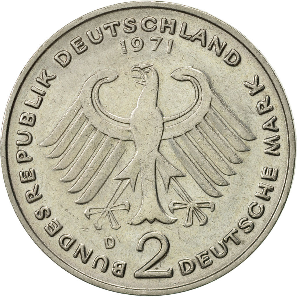 Coin, GERMANY - FEDERAL REPUBLIC, 2 Mark, 1971, Munich, AU(50-53), Copper-Nickel