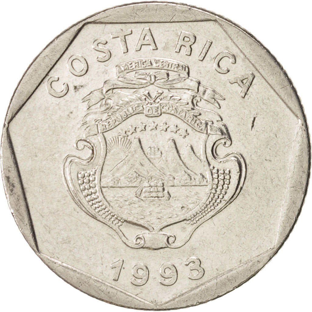 Coin, Costa Rica, 5 Colones, 1993, EF(40-45), Nickel Plated Stainless Steel