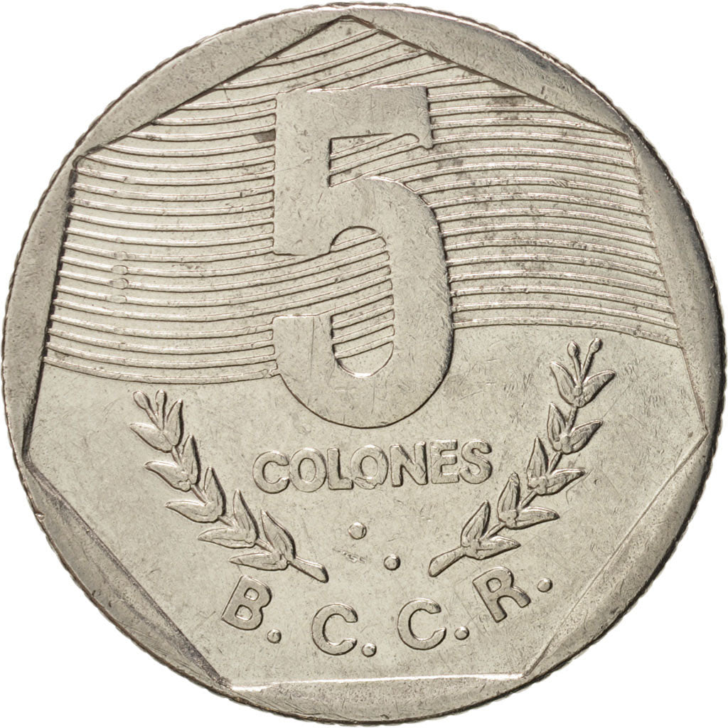 Coin, Costa Rica, 5 Colones, 1993, EF(40-45), Nickel Plated Stainless Steel