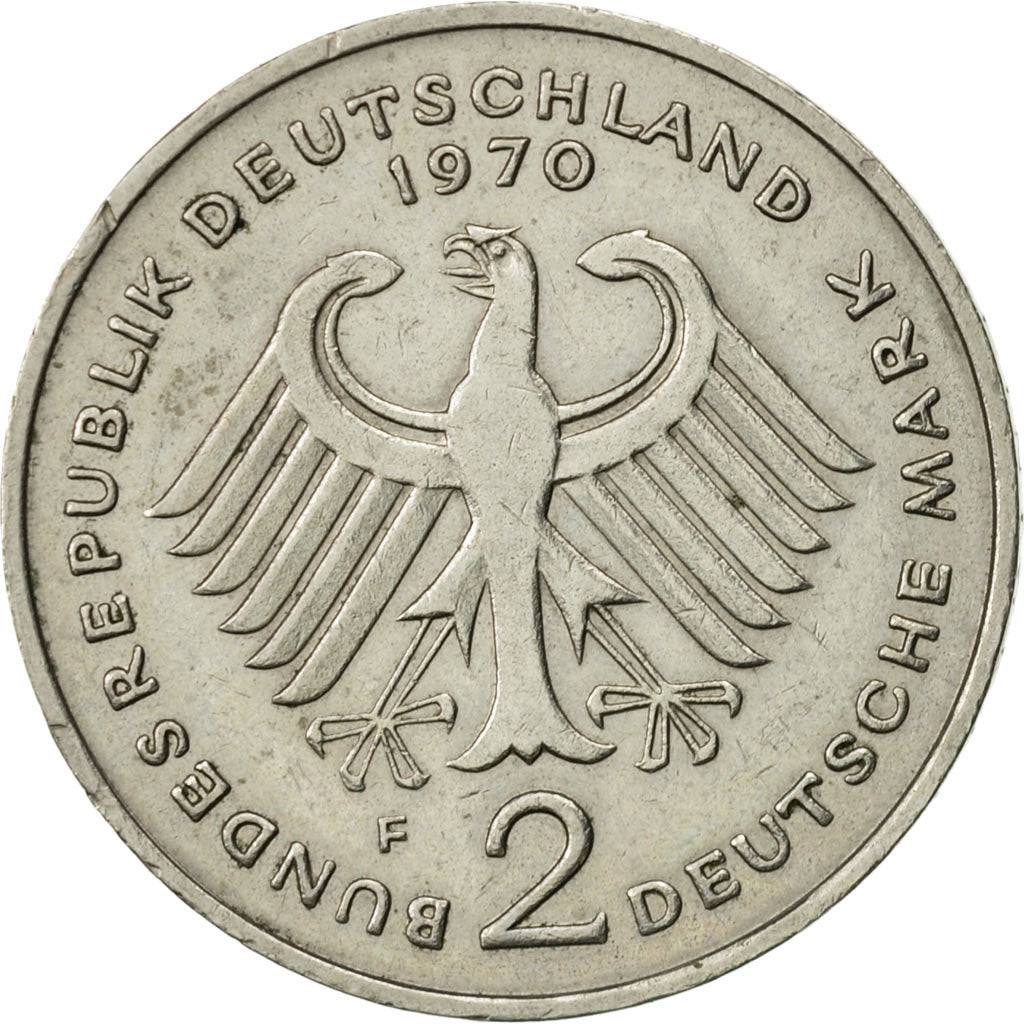Moneta, Niemcy - RFN, 2 Mark, 1970, Stuttgart, AU(50-53), Miedź-Nikiel