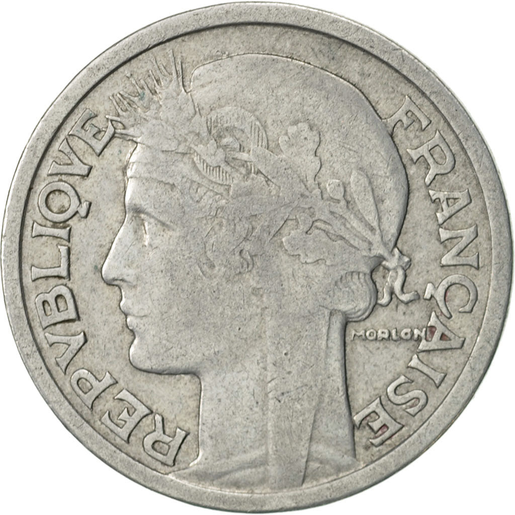 Munten, Frankrijk, Morlon, 2 Francs, 1945, Beaumont - Le Roger, ZF, Aluminium