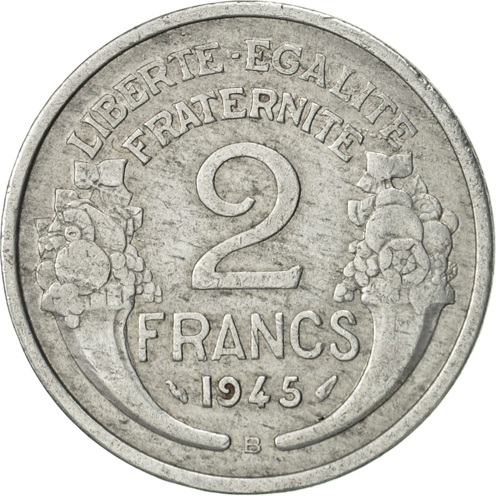 Munten, Frankrijk, Morlon, 2 Francs, 1945, Beaumont - Le Roger, ZF, Aluminium