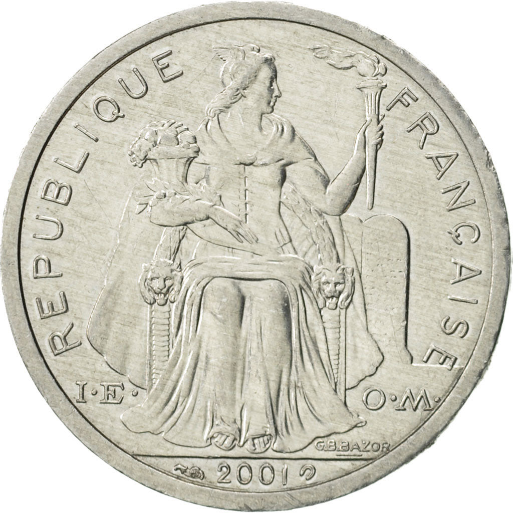 Coin, New Caledonia, 2 Francs, 2001, Paris, MS(63), Aluminum, KM:14