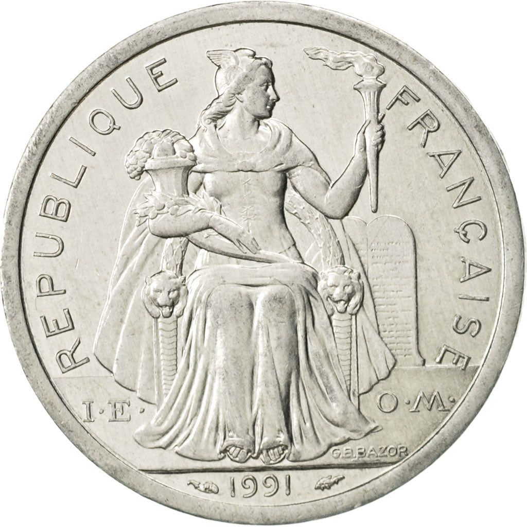 Coin, New Caledonia, 2 Francs, 1991, Paris, MS(63), Aluminum, KM:14