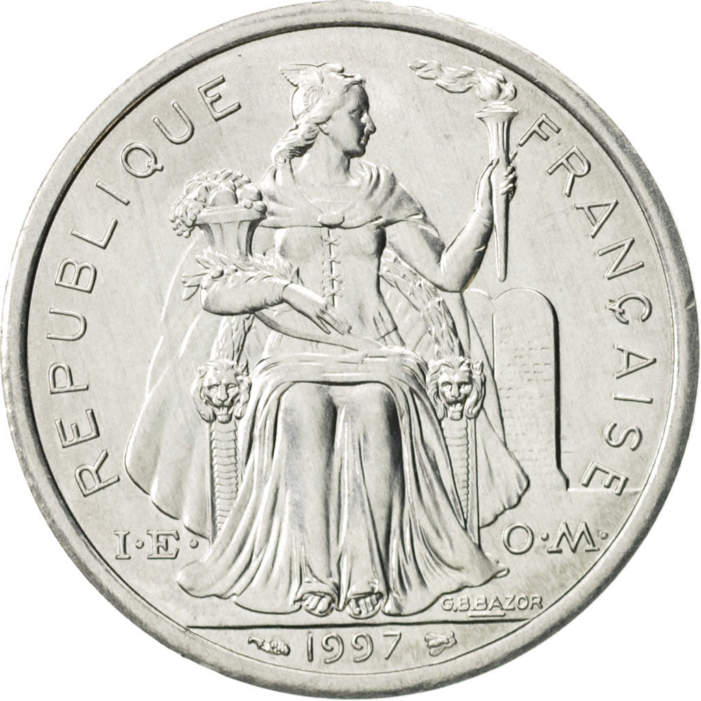 Coin, New Caledonia, 2 Francs, 1997, Paris, MS(63), Aluminum, KM:14