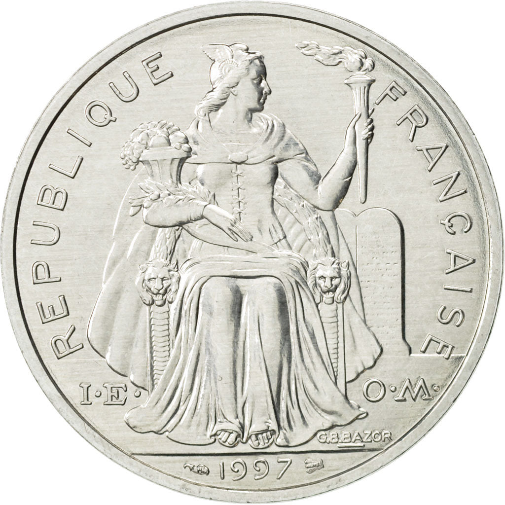 New Caledonia, 5 Francs, 1997, Paris, MS(63), Aluminum, KM:16