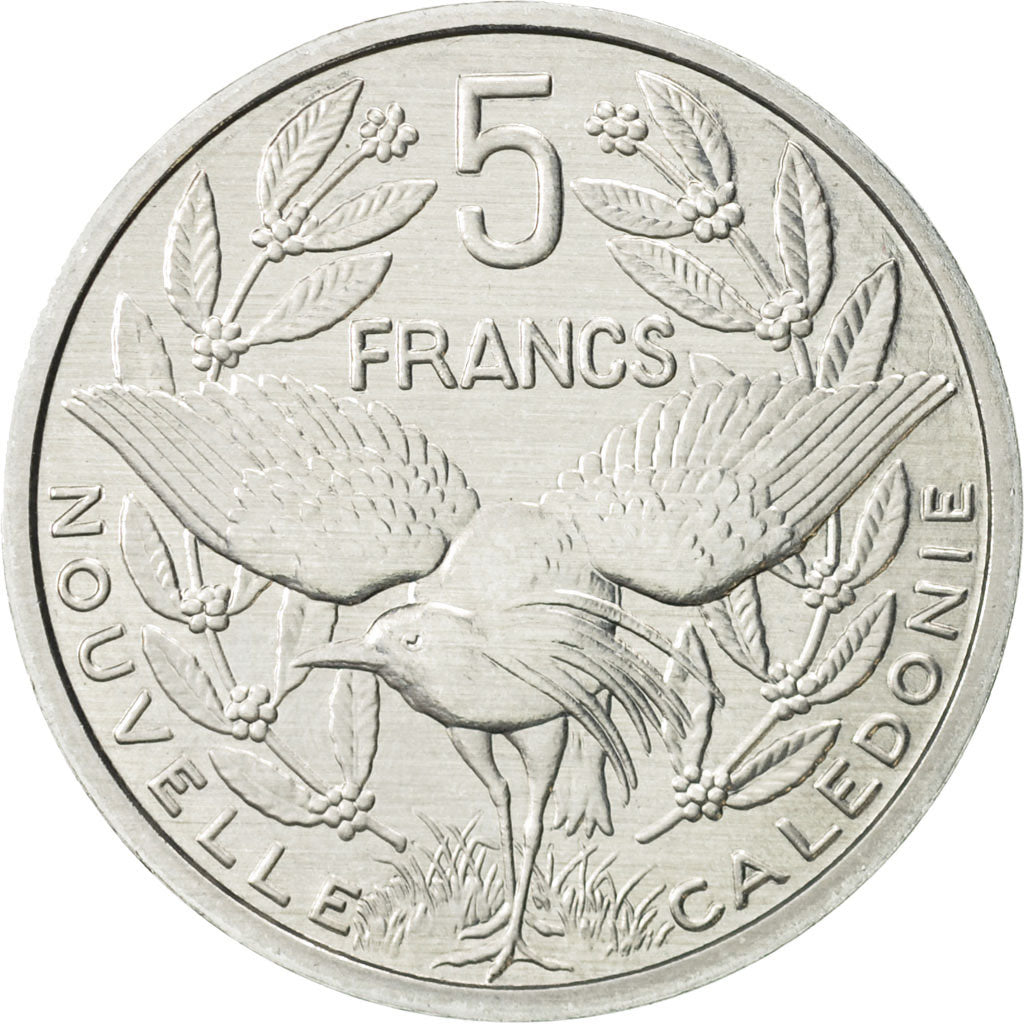 New Caledonia, 5 Francs, 1997, Paris, MS(63), Aluminum, KM:16