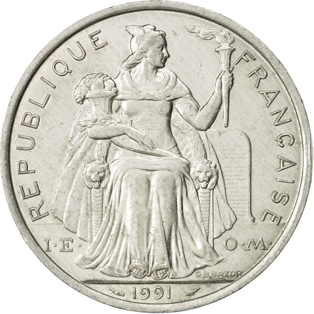 Coin, New Caledonia, 5 Francs, 1991, Paris, MS(60-62), Aluminum, KM:16