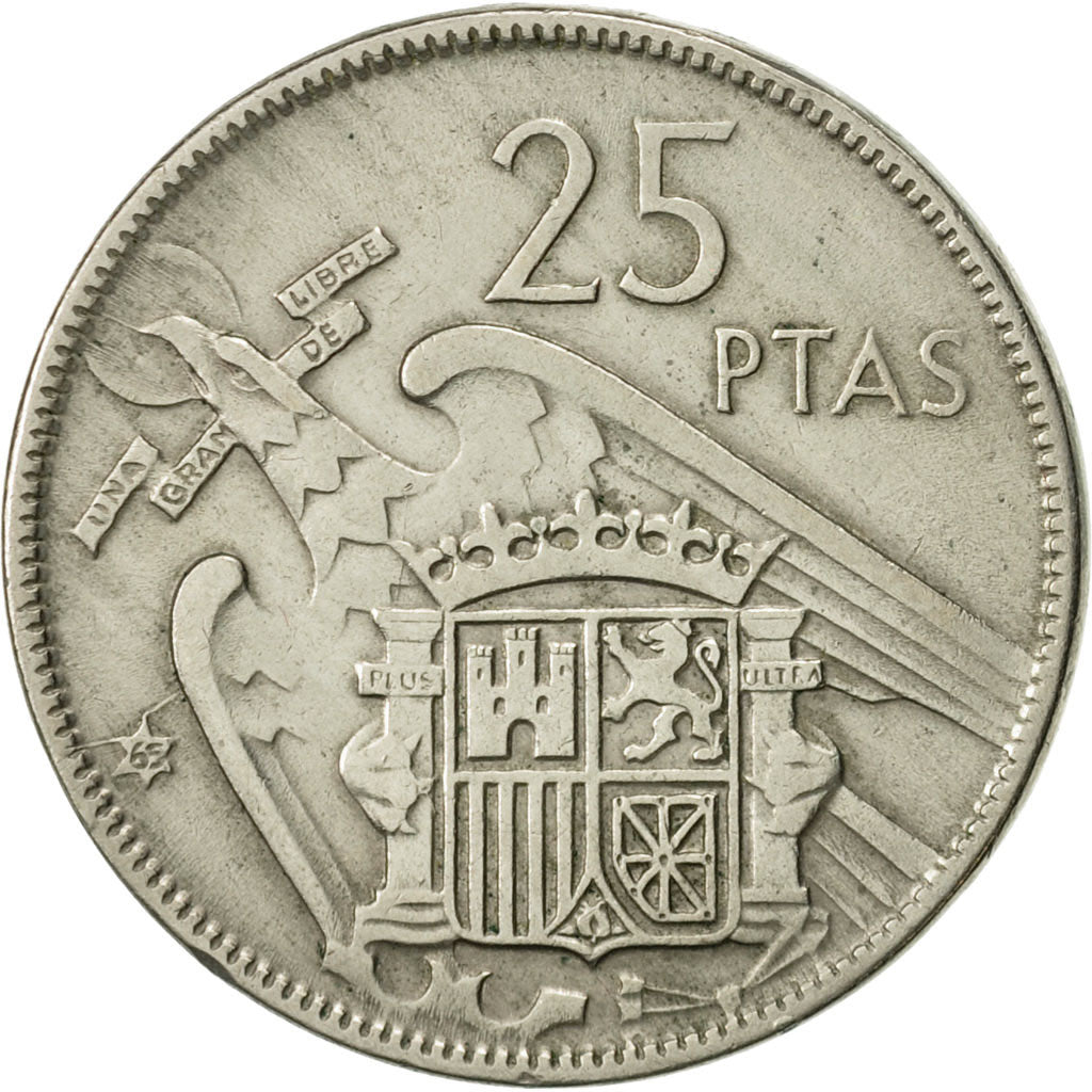 Coin, Spain, Caudillo and regent, 25 Pesetas, 1965, AU(50-53), Copper-nickel