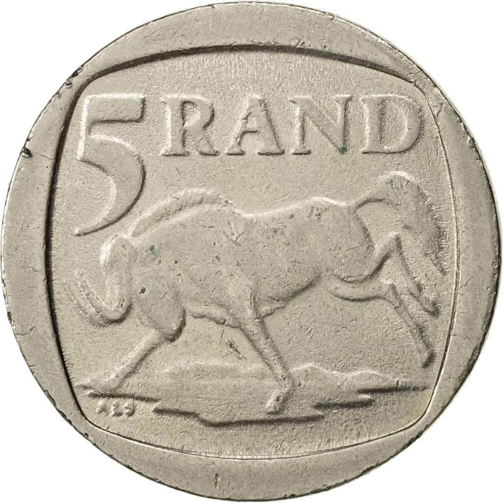 Moneda, Sudáfrica, 5 Rand, 1994, BC+, Níquel chapado en cobre, KM:140