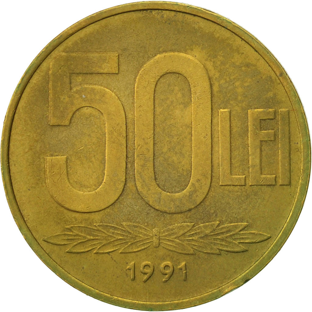 Coin, Romania, 50 Lei, 1991, EF(40-45), Brass Clad Steel, KM:110
