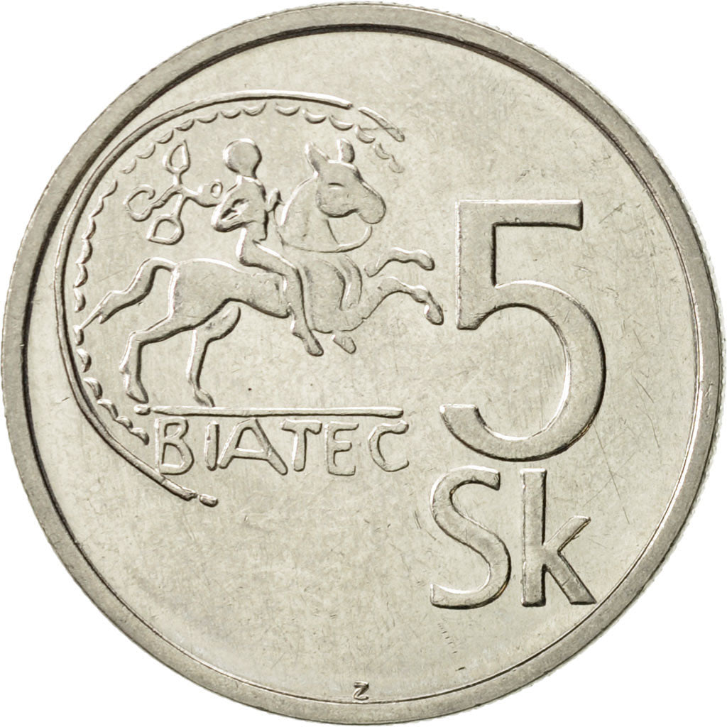 Slovakia, 5 Koruna, 1993, AU(50-53), Nickel plated steel, KM:14
