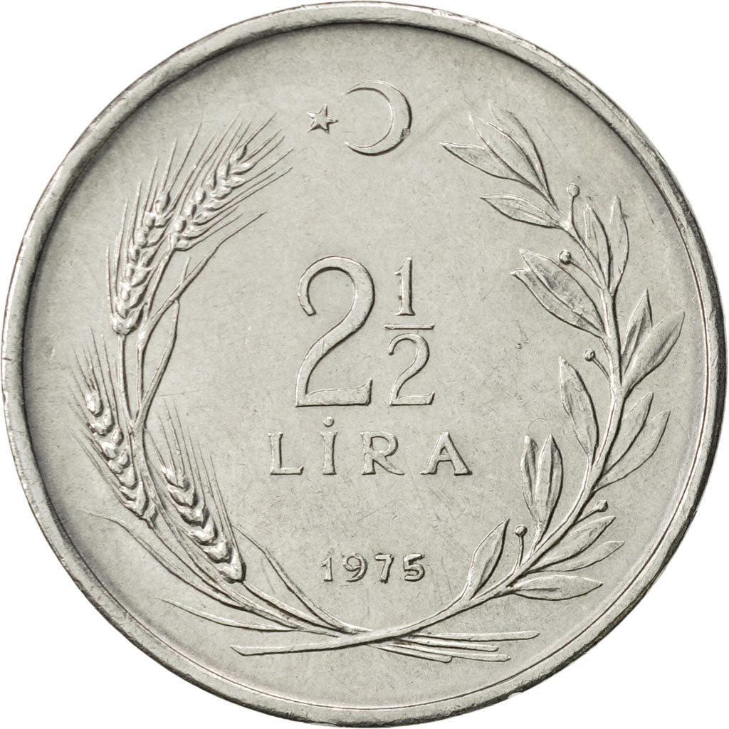 Coin, Turkey, 2-1/2 Lira, 1975, AU(55-58), Stainless Steel, KM:893.2