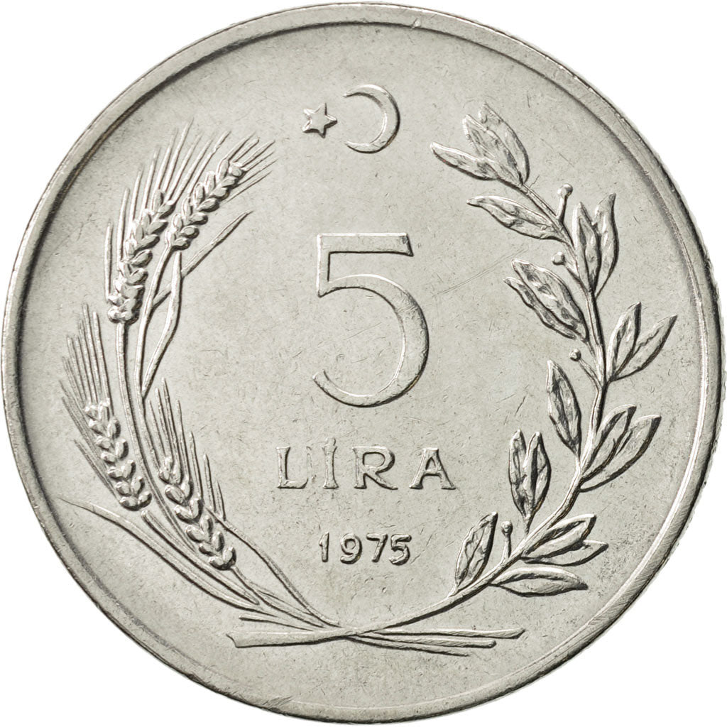 Munten, Turkije, 5 Lira, 1975, PR, Stainless Steel, KM:905