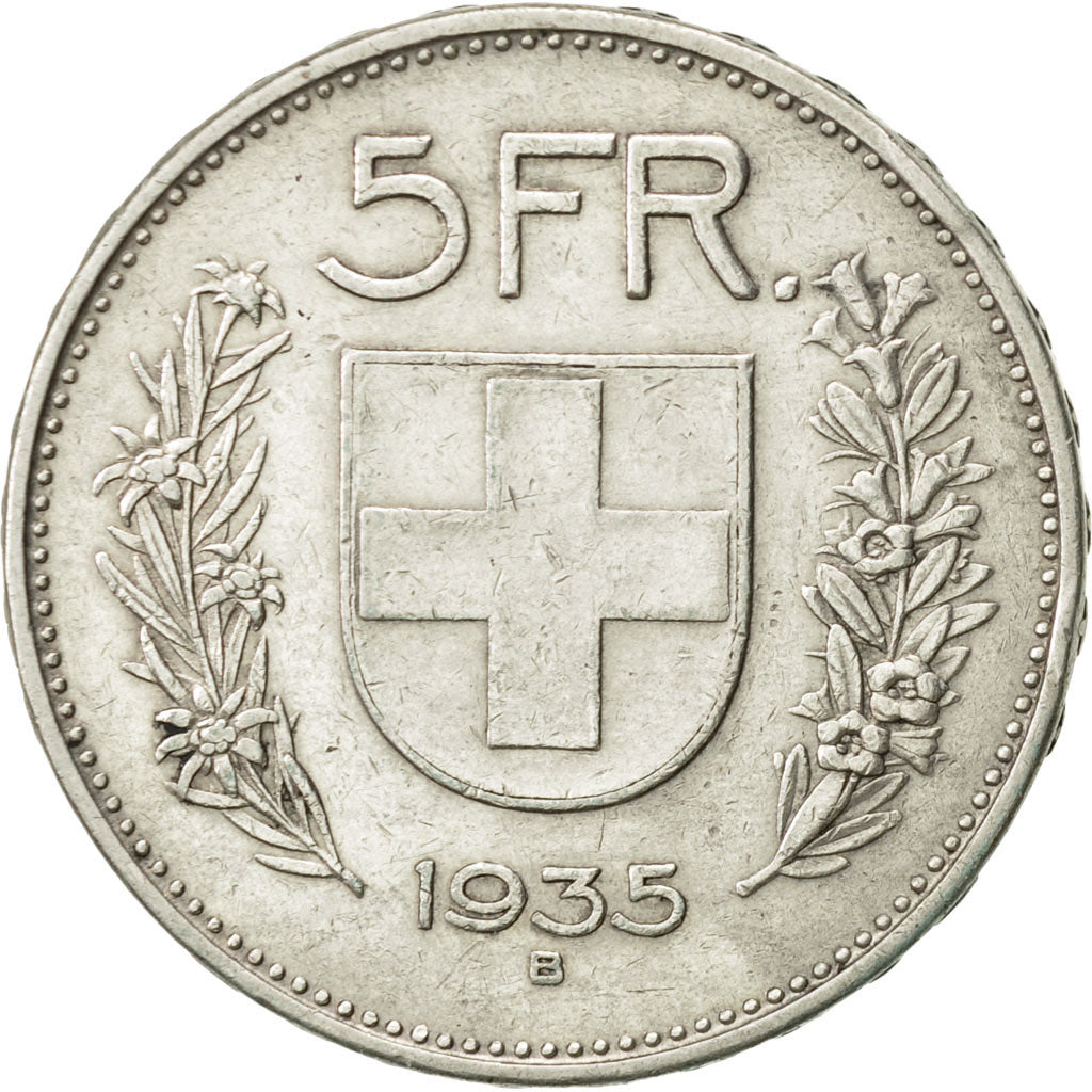 Coin, Switzerland, 5 Francs, 1935, Bern, AU(50-53), Silver, KM:40