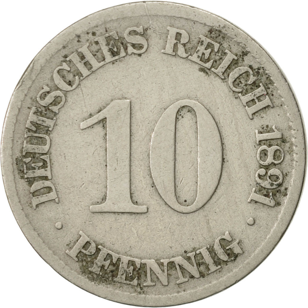 Coin, GERMANY - EMPIRE, Wilhelm II, 10 Pfennig, 1891, Muldenhütten, VF(20-25)