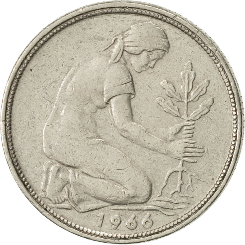 GERMANY - FEDERAL REPUBLIC, 50 Pfennig, 1966, Stuttgart, AU(55-58)