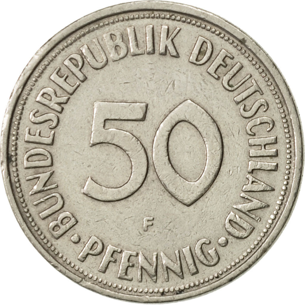 GERMANY - FEDERAL REPUBLIC, 50 Pfennig, 1966, Stuttgart, AU(55-58)