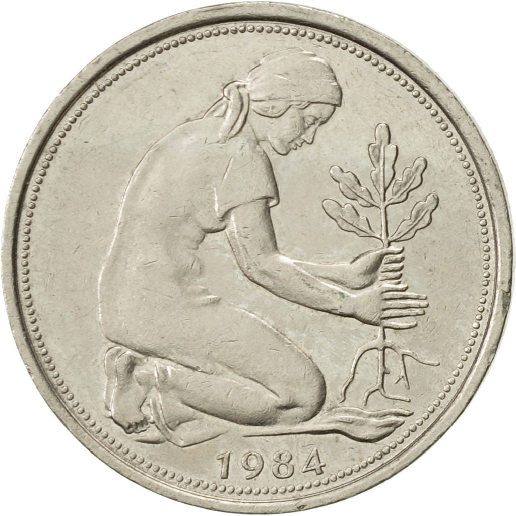 Coin, GERMANY - FEDERAL REPUBLIC, 50 Pfennig, 1984, Munich, AU(55-58)