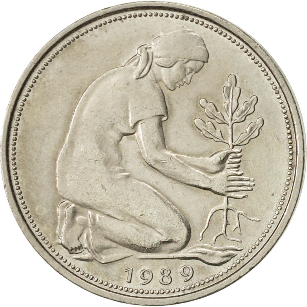 Coin, GERMANY - FEDERAL REPUBLIC, 50 Pfennig, 1989, Munich, AU(55-58)