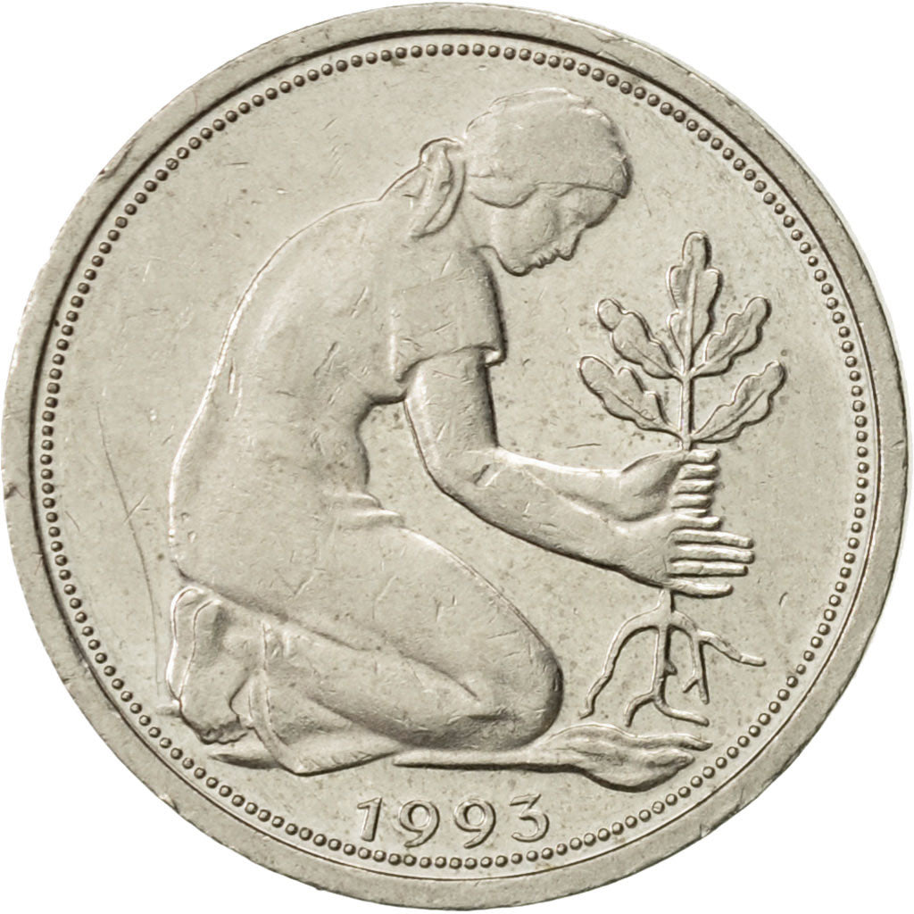 GERMANY - FEDERAL REPUBLIC, 50 Pfennig, 1993, Berlin, AU(55-58), Copper-nickel
