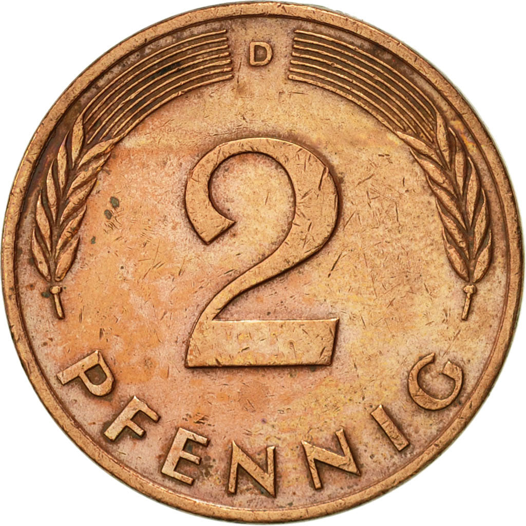 Coin, GERMANY - FEDERAL REPUBLIC, 2 Pfennig, 1986, Munich, AU(55-58), Copper