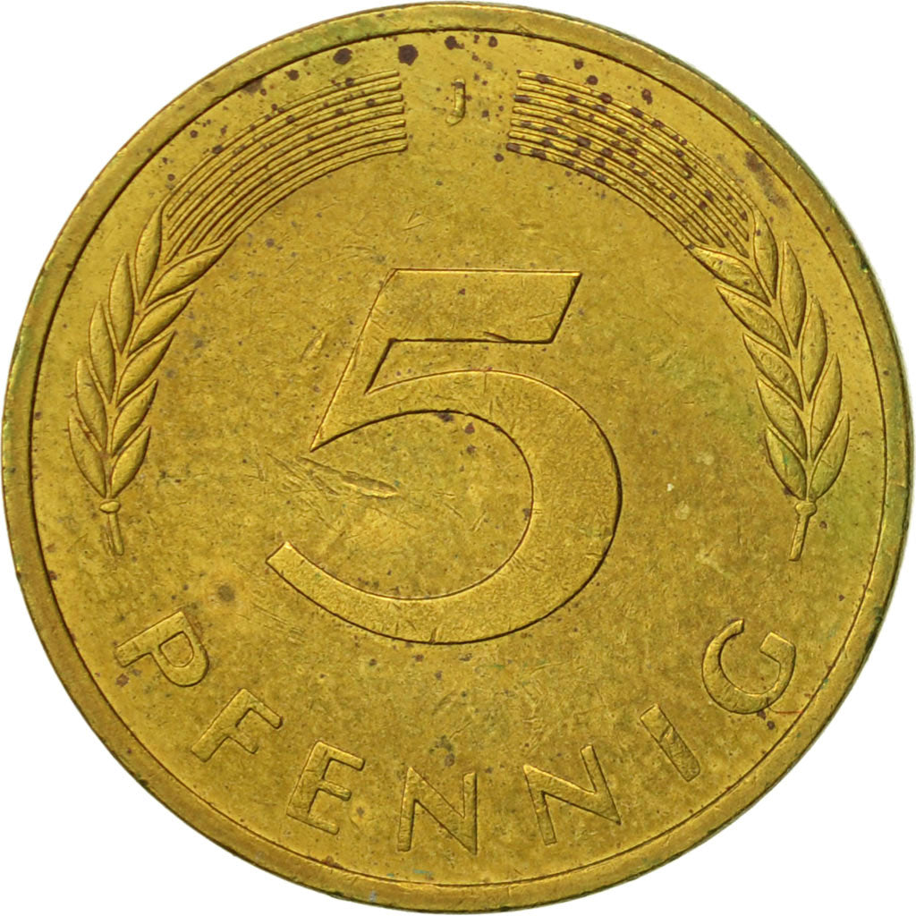 Moneta, Niemcy - RFN, 5 Pfennig, 1977, Hambourg, AU(55-58), Mosiądz powlekany