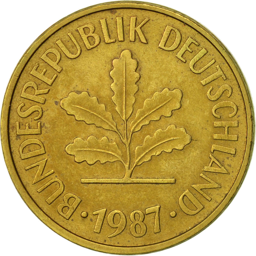 Coin, GERMANY - FEDERAL REPUBLIC, 5 Pfennig, 1987, Karlsruhe, AU(55-58), Brass