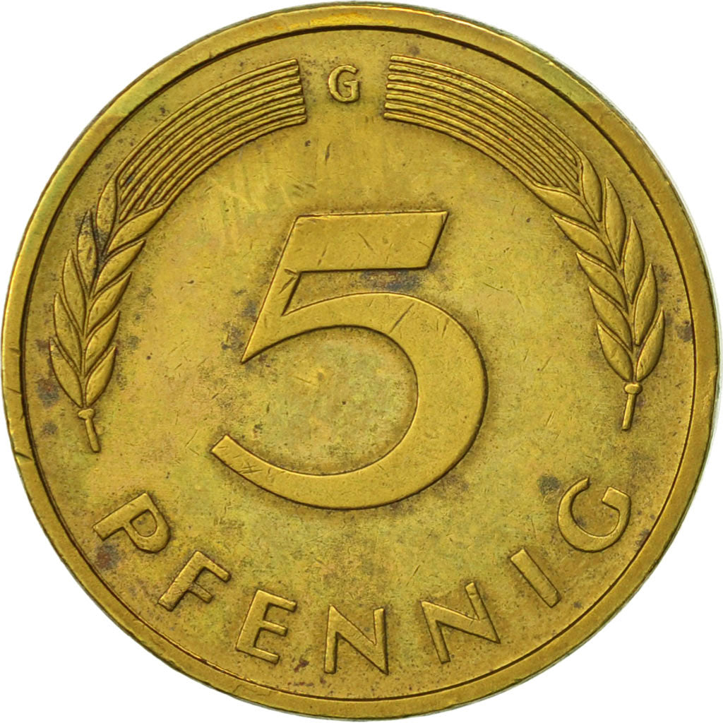 Coin, GERMANY - FEDERAL REPUBLIC, 5 Pfennig, 1987, Karlsruhe, AU(55-58), Brass
