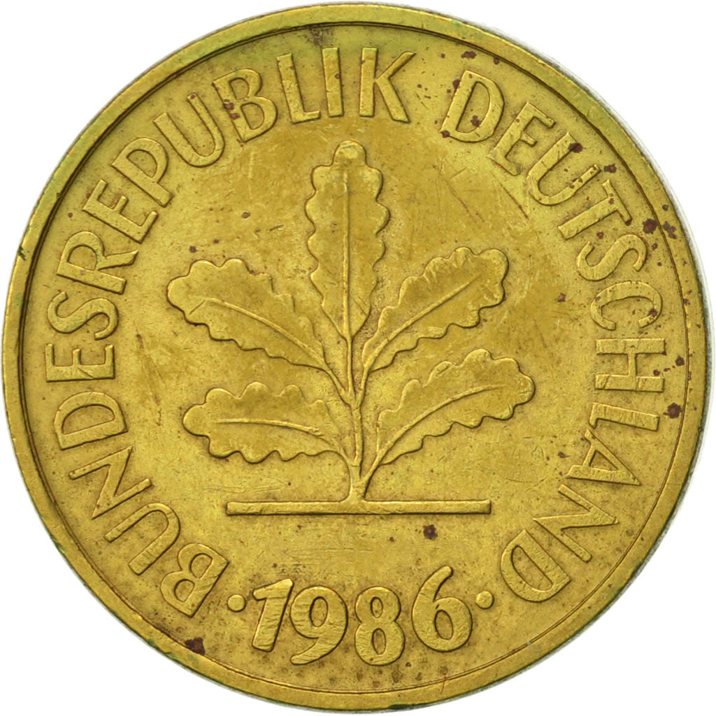 Coin, GERMANY - FEDERAL REPUBLIC, 5 Pfennig, 1986, Munich, AU(55-58), Brass Clad